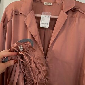 Free People Pink Satin Pajama Set